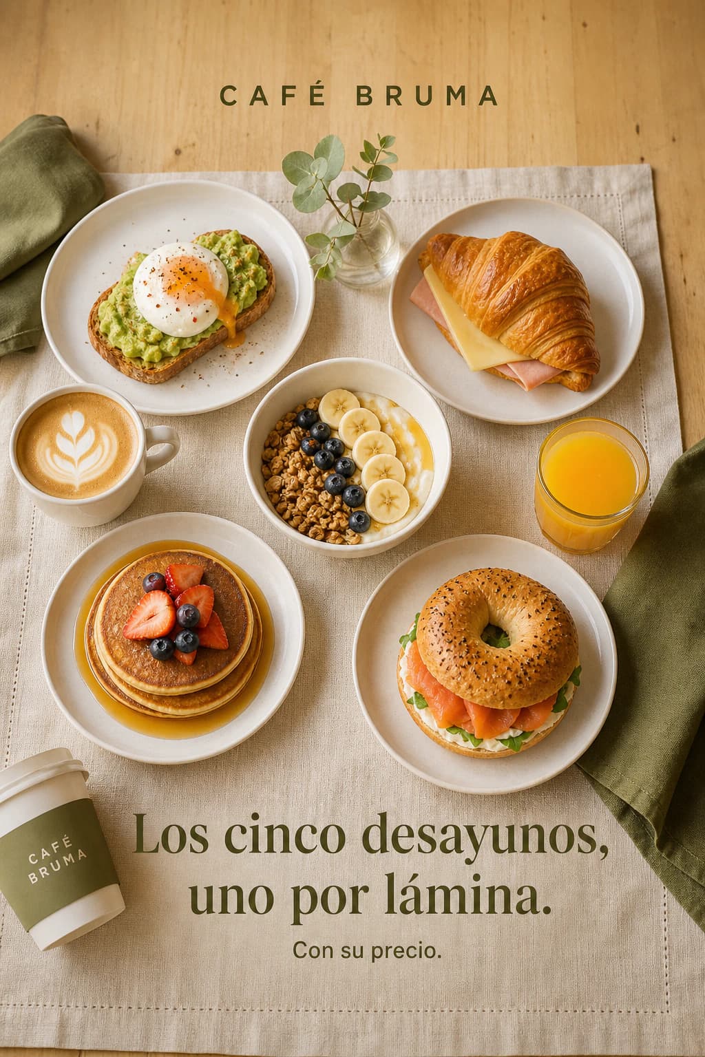 Campaña de una cafetería con los desayunos de la semana