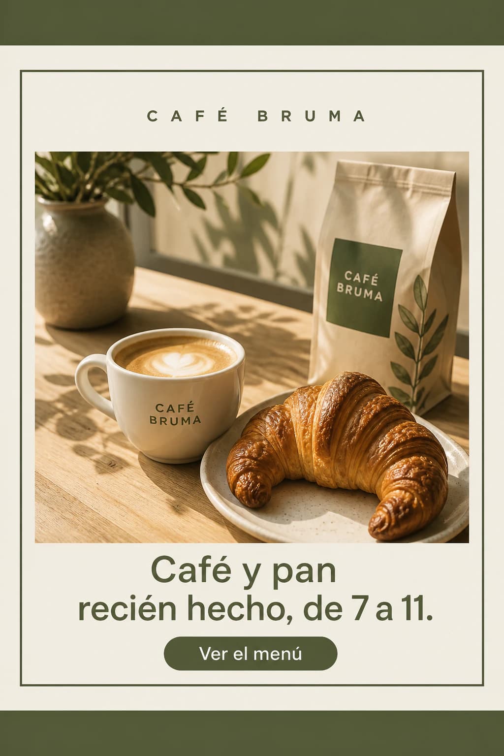 Publicación de la cafetería: café y pan recién hecho, de 7 a 11