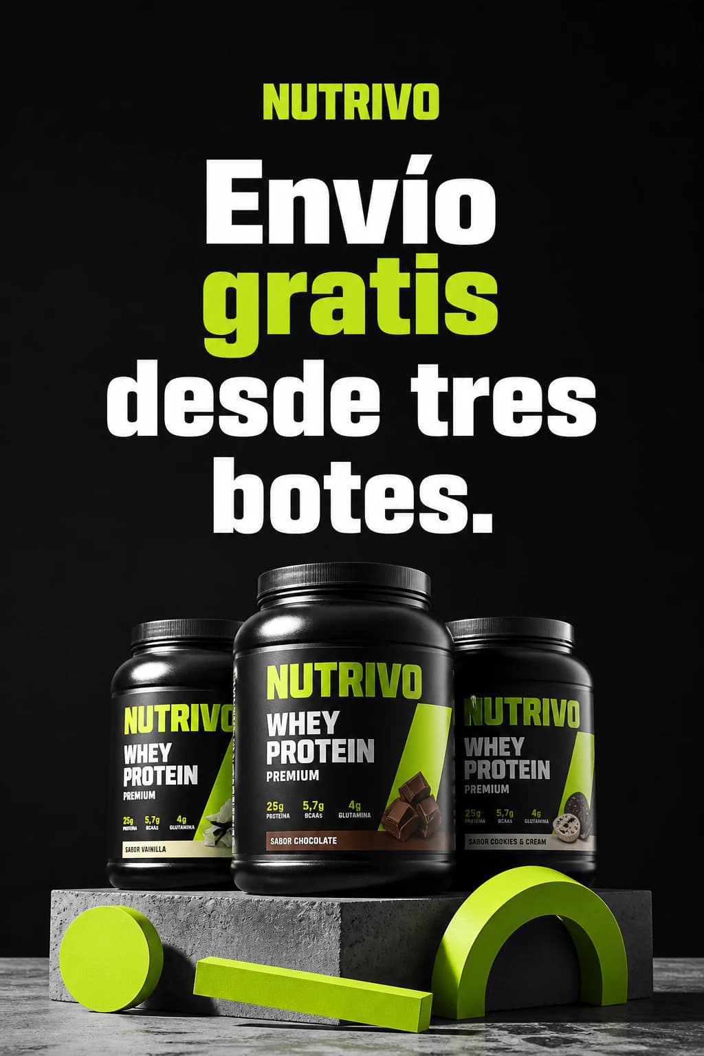 Video animado de una marca de suplementos: envío gratis desde tres botes