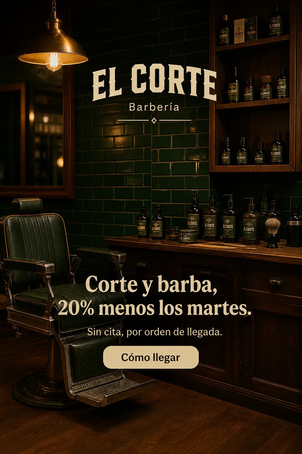Anuncio de una barbería: corte y barba 20% menos los martes
