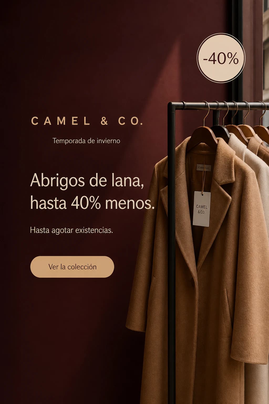 Correo de campaña de una tienda de abrigos de lana