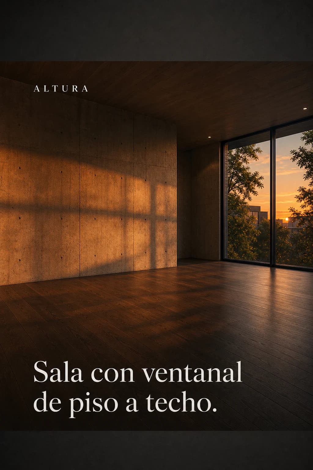 Sala con ventanal de piso a techo