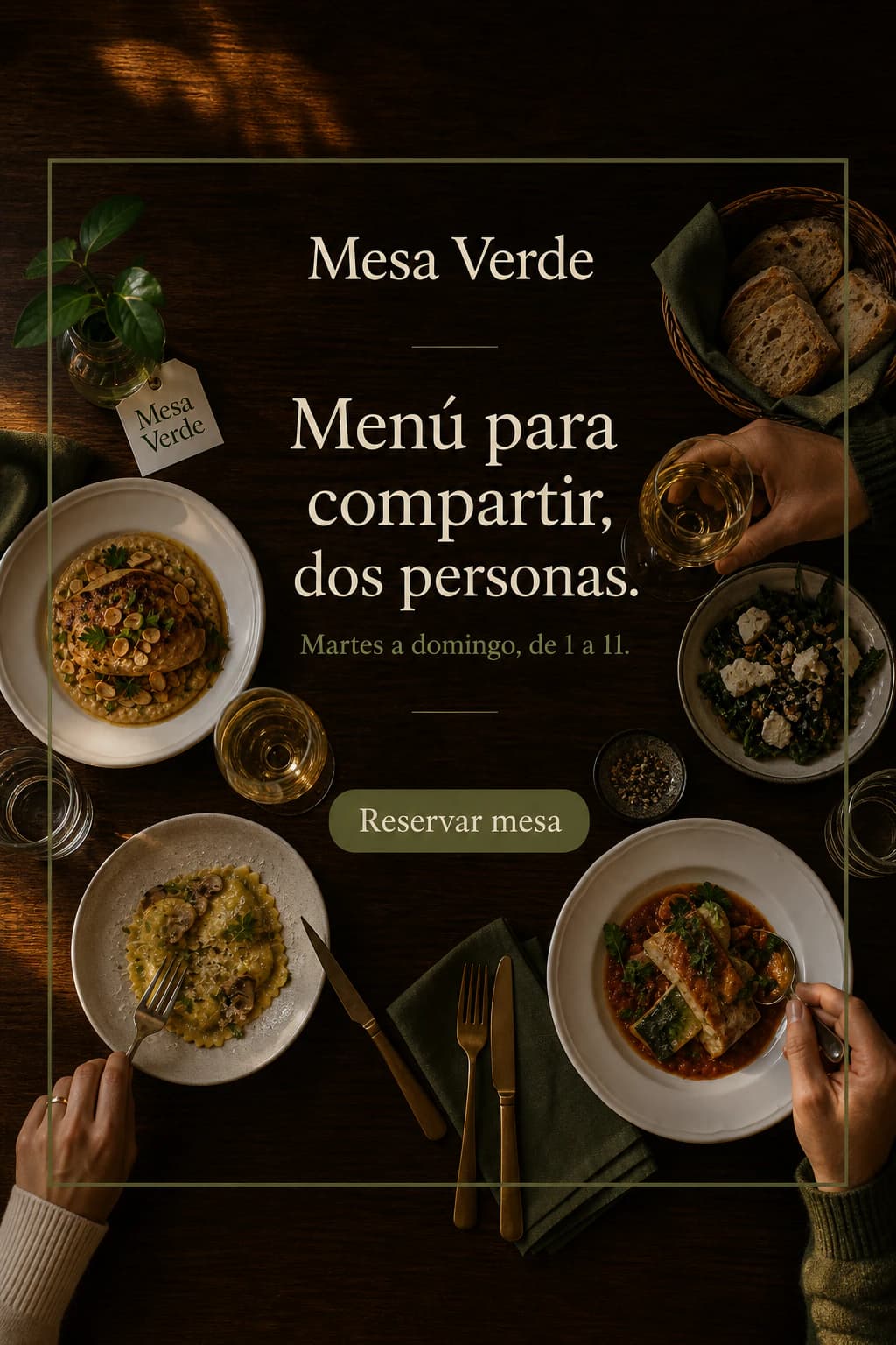 Cierre: menú para compartir, reserva tu mesa