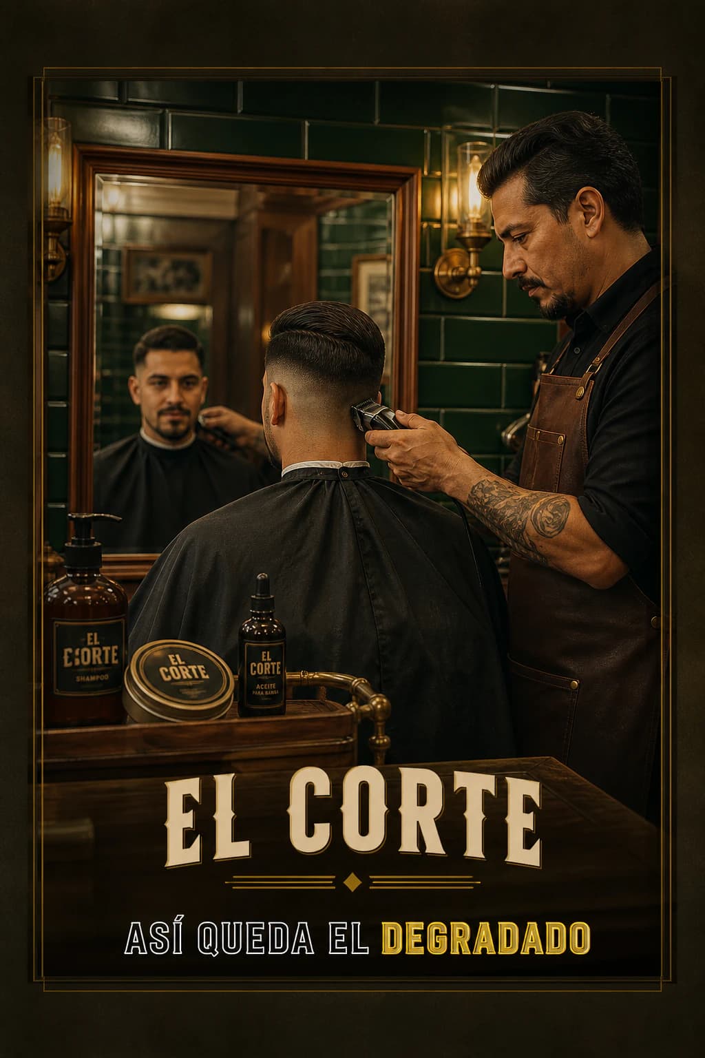 Video vertical de una barbería, con subtítulo en pantalla