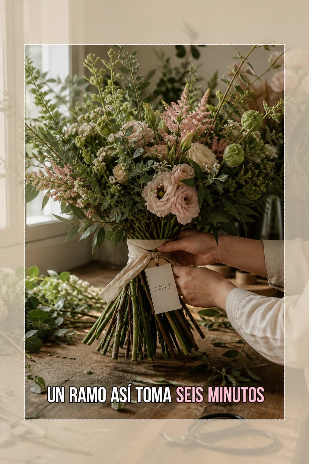 Video vertical de una floristería, con subtítulo en pantalla